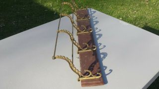 Vintage Wood Cast Iron Hat Coat Rack 6 Double Hooks School House Farm House Deco 4