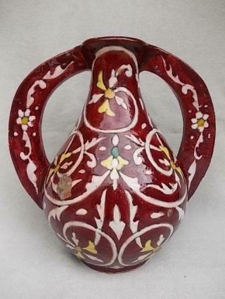 134 / Antique 1900s Hand Made Pottery Iznik,  Middle Eastern,  Islamic Vase