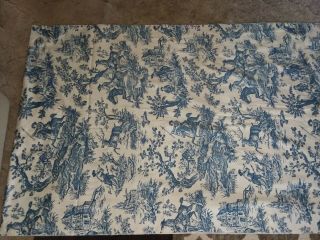 french antique 19thc blue & white cotton toile fabric hunting 8yd 14in x 36in wd 2