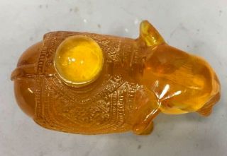 Room Decorative Collectable Amber Carve Auspicious Elephant Old Snuff Bottle 2