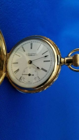 Antique C.  1894 Ladies Waltham Solid 14K Gold Hunter Case Pocket Watch Runs 9