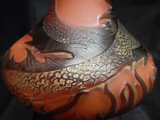 ANTIQUE CAMEO ART GLASS VASE WITH ENTWINED DRAGONS IN FLAMES 7