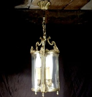 Vintage Bronze & Glass Hall Lantern Light Living Room Salon Ceiling Light