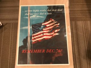 Rare Wwii 1942 Owi Poster 14 " Remember Dec.  7th " Us Govt Office War Info