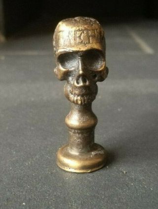 Vintage Bronze Brass Death Head Skull Pipe Tamper With 1918 Epehy Feint Detail