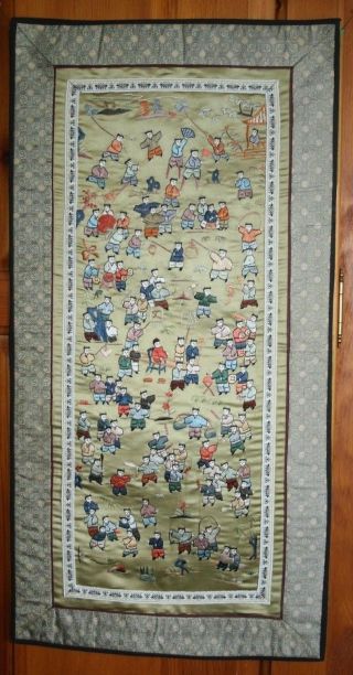 Old Vintage Chinese Silk Embroidered Panel/wall Hanging Sewing Antique Oriental
