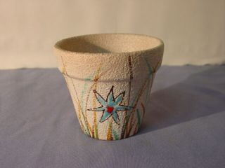 Vintage Mid Century Modern Italy Pottery Turquoise Flower Brown Grass Flower Pot 2