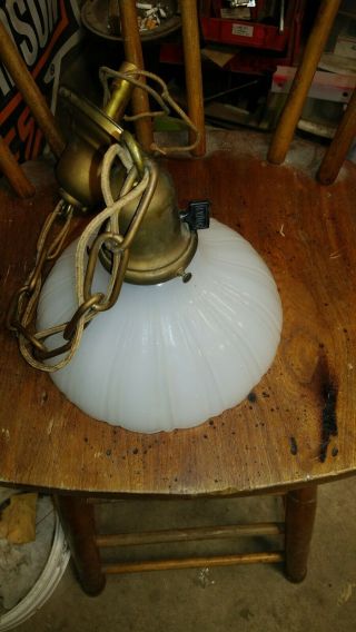 Antique Brass Hanging Pendant Light With Milkglass Shade