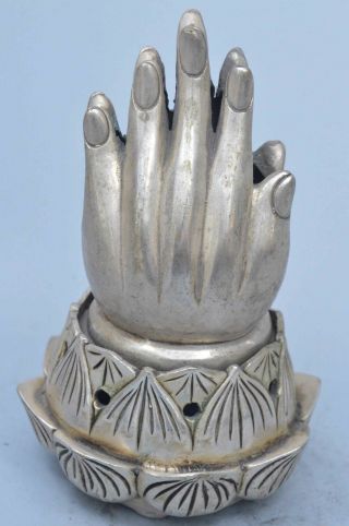 Special Old Collectable Miao Silver Carve Pray Buddha Hand Lotus Incense Burners