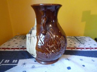 Antique Japanese Banko Ware Carved Pottery Vase Bonsai Landscape Brown 10 1/2 