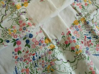 Vintage Embroidered Crinoline Ladies Deep Floral Pretty Tablecloth