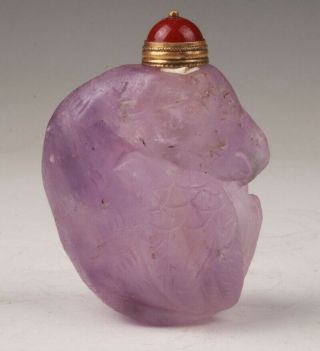 Rare Chinese Amethyst Snuff Bottle Statue Hand - Carved Old Bird Mascot Gift