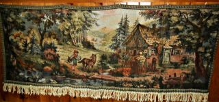 Antique Old Wall Hanging Tapestry Little Red Riding Hood Landscape Village House