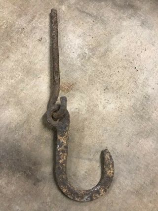 Antique Cast Iron Large Hand Forged Hook W/ Screw Steampunk Industrial
