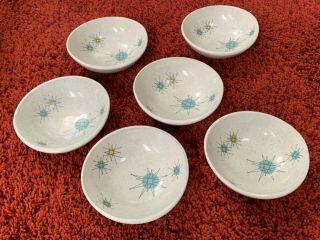 Vtg Mid Century Franciscan Starburst 50s 60s Retro 6 Dessert Bowls 4 7/8 Inches