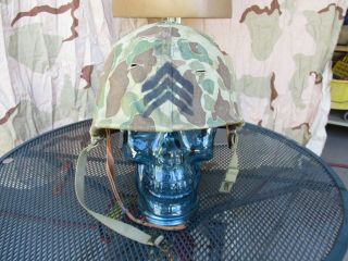 Wwii,  Korean War 1953 Usmc M - 1 Helmet With Hbt Camouflage Cover,  Named