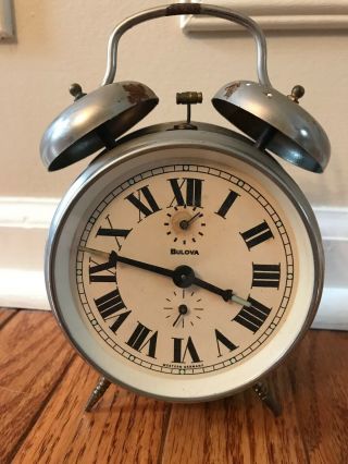 Rare Vintage Bulova Western Germany Wind Up/twin Bell Alarm Clock