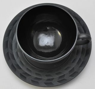 Antique Wedgwood Black Basalt Engine Turned Teacup and Saucer circa 1790 2