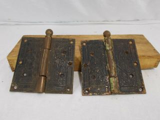 2 Extra Large Antique Victorian Eastlake Hinges Late 1800 