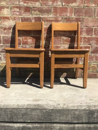 (2) Vintage Solid Oak Childs Primary School Classroom Library Chair 14” Seat