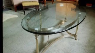 Labarge Vintage Hoof Foot Oval Brass & Glass Coffee Table - Exc.  Vintage