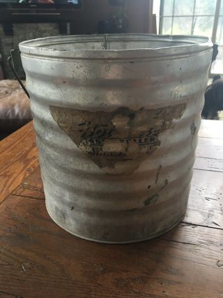 Vintage 10 Antique Galvanized Metal Bucket Pail W/ Handle Corrugated No Holes M
