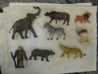 8 Clairet France Jungle / Zoo Plastic Zoo Animals 1950s