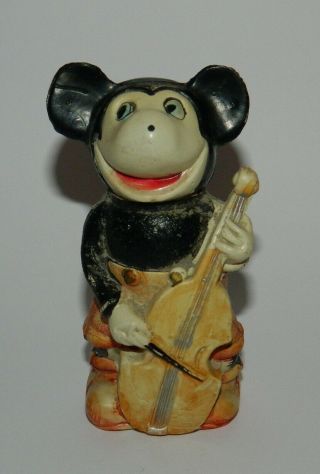 Vintage Art Deco Celluloid Band Orchestra Mickey Mouse Candy Container Japan 40s