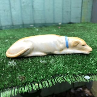 Mid 19thc Staffordshire Porcellaneous Recumbent Greyhound Dog C1860s