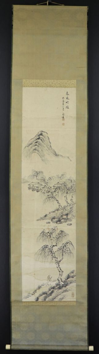 JAPANESE HANGING SCROLL ART Painting Sansui Landscape Asian antique E7812 2
