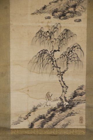 JAPANESE HANGING SCROLL ART Painting Sansui Landscape Asian antique E7812 5