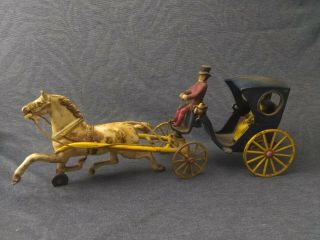 Antique Cast Iron Toy Horse Drawn Carriage Man & Women Figures Hubley Kenton