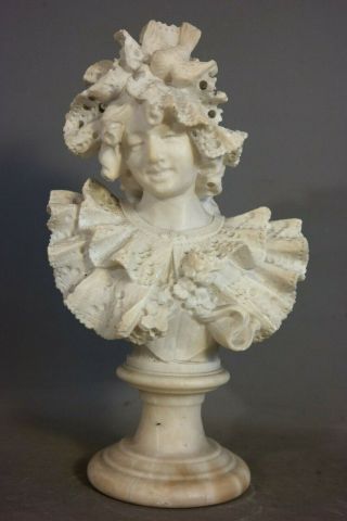 Miniature 19thc Antique Victorian Carved Marble Lady Bust Old Parlor Sculpture