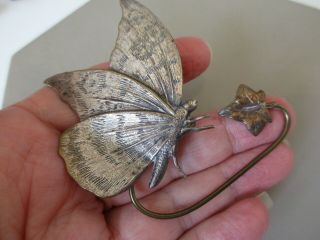 Antique Vintage English Art Nouveau Silver Ptd Brass Butterfly Ivy Leaf Bookmark