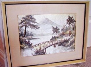 Chinese Embroidery On Silk Under Glass Picture Framed