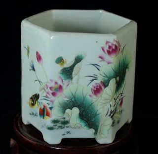 China Old Hand - Made Famille Rose Porcelain Mandarin Duck Porcelain Brush Pot B02