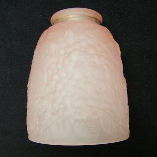 Antique Art Deco Pink Frosted Molded Glass Light Shade Lamp C1930 Flowers Leaves