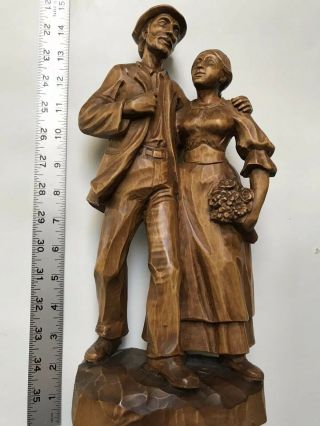 14 " Tall Large Antique German Black Forest Newly Wed Couple Figure Carved Wood