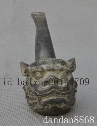 old chinese bronze foo dog lion beast head statue Tobacco Pipe Tube Smoking c01 2