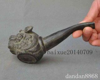 old chinese bronze foo dog lion beast head statue Tobacco Pipe Tube Smoking c01 3