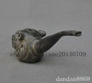 old chinese bronze foo dog lion beast head statue Tobacco Pipe Tube Smoking c01 4