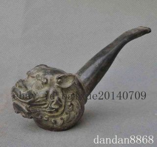 old chinese bronze foo dog lion beast head statue Tobacco Pipe Tube Smoking c01 5