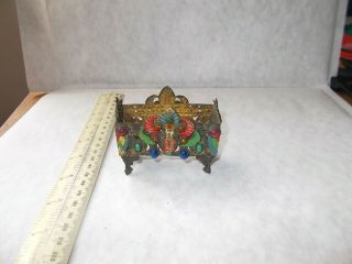 Attractive Small Antique Brass,  Enamel And Cabochon Inset Holder / Stand.  Unusual