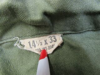 US Vietnam Era OG 107 Fatigue Shirt Cotton Sateen US Army 1967 Date 14 1/2 x 33 3