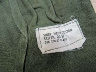 US Vietnam Era OG 107 Fatigue Shirt Cotton Sateen US Army 1967 Date 14 1/2 x 33 4