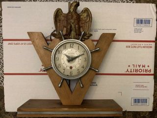Vtg Howard Clock Corp.  Shelf Clock Victory Eagle Ship Wheel Parts / Restoration