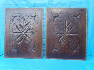 Antique French: Two Carved Oak Door Panel Richly Decorated - 19th