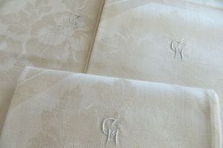 Set Of 3 (three) Art Nouveau Towel Damask Linen Geometrics Pansies Mono Ch