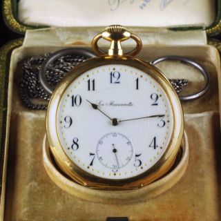 La Maisonnette Open Face 53mm Pocket Watch With Case And Papers 95,  2g 18k Gold