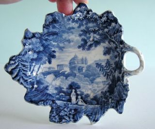 Rare Staffordshire Pearlware Dark Blue Transferware Leaf Dish E.  Wood Rome C1820
